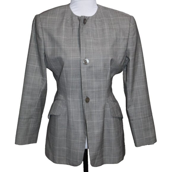 Isaac Mizrahi Vintage 90s Pure Wool 3-Button Blazer Gray Plaid Lined USA Women 4 - Picture 1 of 9